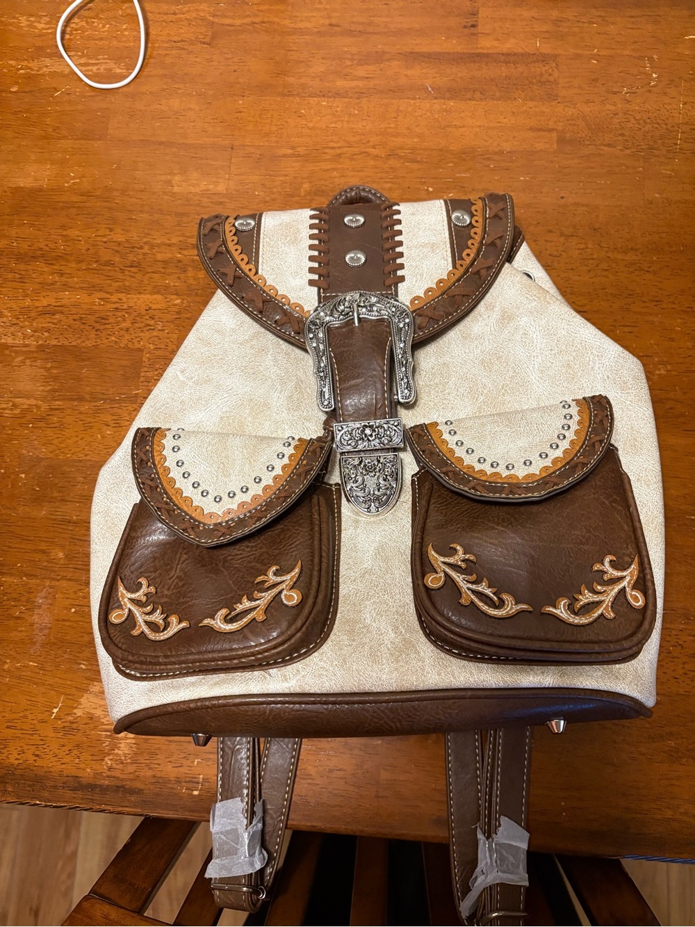 Boho Western Two-Tone Brown & Cream Backpack